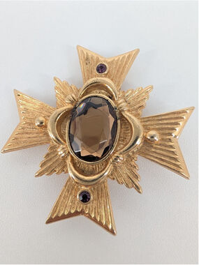 VTG Avon 1983 Allegro Maltese Cross Brooch Pendant Topaz Rhinestone Brooched